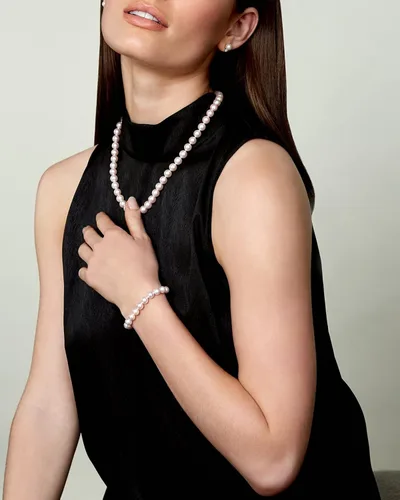 Miniatura 3 de The Pearl Source Collar de perlas reales para mujer con perlas cultivadas redondas de agua dulce blancas de calidad AAA+, hilo de perlas de 18