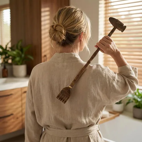 Miniatura 7 de Rascador de espalda con martillo de masaje, 100% madera natural para adultos, hombres y mujeres, 19 pulgadas de grosor extendido con masajeador