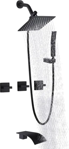 Grifo de ducha de bañera de 3 manijas, juego de grifo de ducha de bañera con caño de bañera, sistema de ducha dual 2 en 1, kit completo de acabados