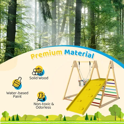 Miniatura 5 de OLAKIDS Gimnasio de la selva para interiores, 3 en 1 de madera plegable Montessori Juguetes de escalada para niños pequeños con escalera ajustable