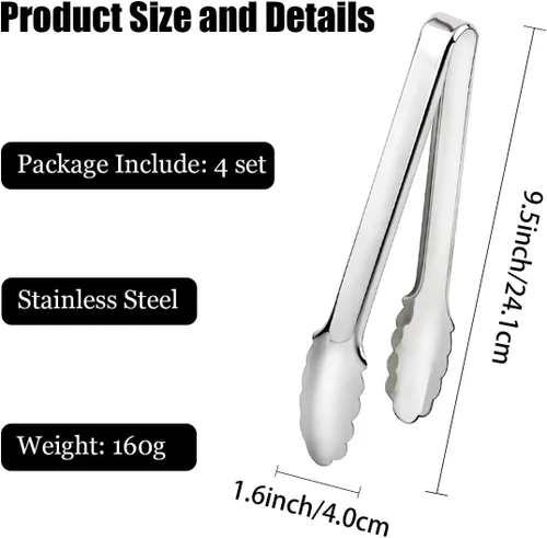 Miniatura 4 de 4 pinzas para servir, pinzas plateadas, utensilios de servir de acero inoxidable de 9 pulgadas, pinzas para servir ensaladas, bufé, aperitivos