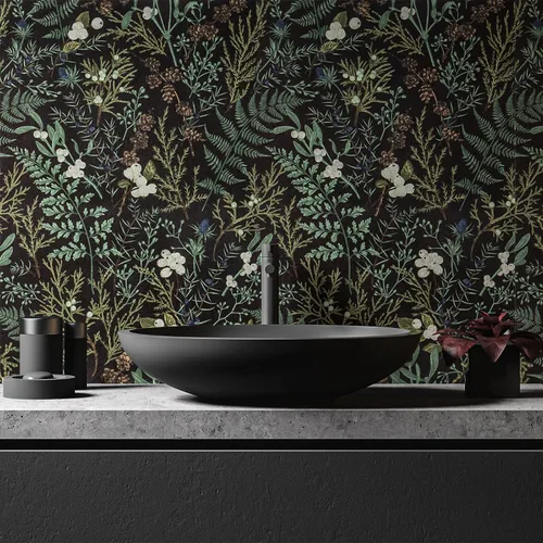 Miniatura 5 de VaryPaper Papel tapiz de hojas de musgo tropical de 17.7 x 118 pulgadas, papel tapiz autoadhesivo floral negro autoadhesivo decorativo floral