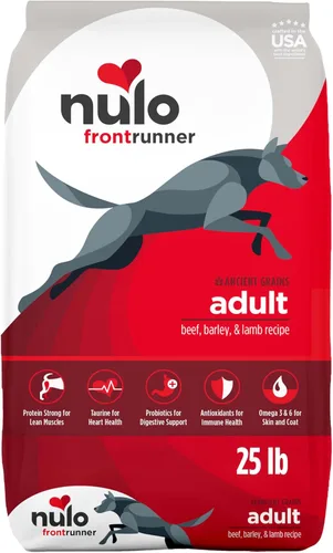 Nulo Frontrunner - Alimento seco para perros, receta de carne de res alta en proteínas, cebada y cordero, croquetas naturales con granos antiguos,