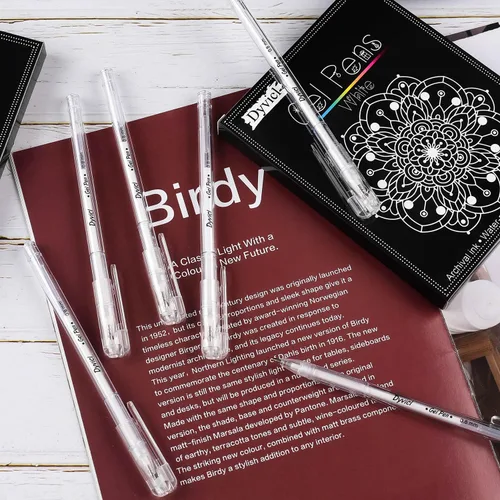 Miniatura 6 de Dyvicl Bolígrafos de gel blanco, punta fina de 0.031 in, bolígrafos de tinta de gel para dibujo de papel negro, bocetos, ilustración, colorear