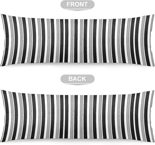 Miniatura 5 de Funda de almohada corporal a rayas blancas y negras, fundas de almohada a rayas blancas y negras, funda de almohada larga moderna con cremallera