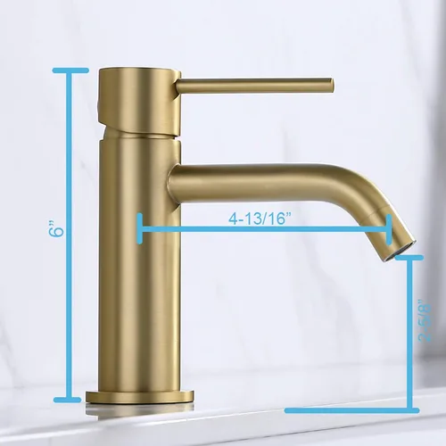 Miniatura 3 de Grifo de baño de oro cepillado, grifo de fregadero de latón de una sola manija para baño con un solo orificio con montaje de drenaje de fregadero