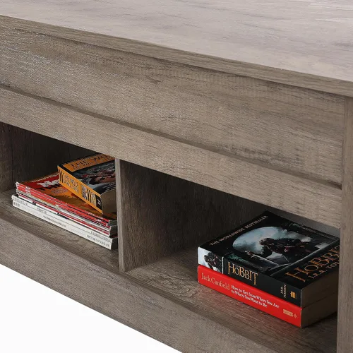 Miniatura 7 de Yaheetech Mesa auxiliar moderna con parte superior elevable con compartimento de almacenamiento oculto y 2 estantes abiertos, mesa de centro