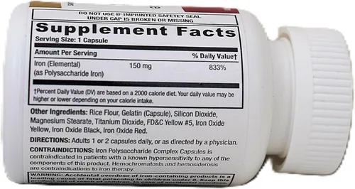 Miniatura 2 de Cápsulas complejas de polisacárido de hierro, suplemento de hierro elemental de 150 mg, 100 unidades, apoyo dietético diario, quelado y fácil