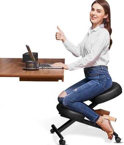 Himimi Silla ergonómica para arrodillarse, piel sintética, cojines gruesos y cómodos de espuma moldeada, ruedas de freno, taburete ajustable para el