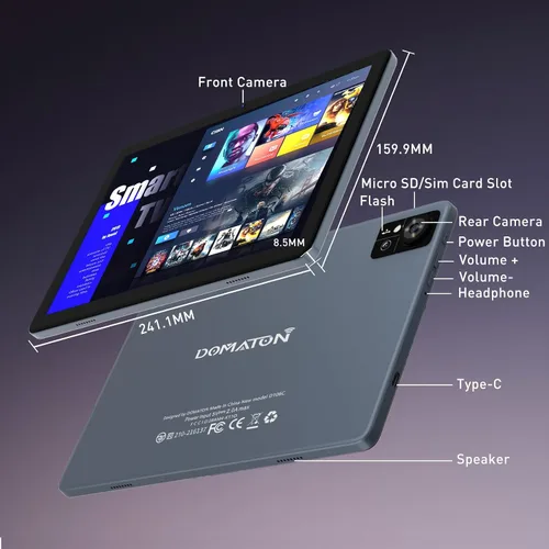 Miniatura 8 de DOMATON Tabletas, tableta Android de 10.1 pulgadas con 14 GB de RAM 128 GB ROM 1280 * 800 pantalla Incell, procesador octa-core batería de 7000 mAh