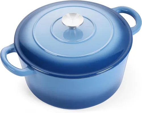 Miniatura 8 de E-far - Horno holandés de 6 cuartos de galón, esmaltado de hierro fundido con tapa, olla de cocina redonda antiadherente para Naranja