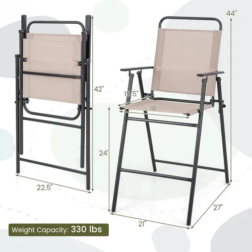 Miniatura 3 de Giantex Juego de 2 sillas de bar plegables para exteriores, sillas de patio con respaldo, reposabrazos, reposapiés, marco de metal, juego de sillas