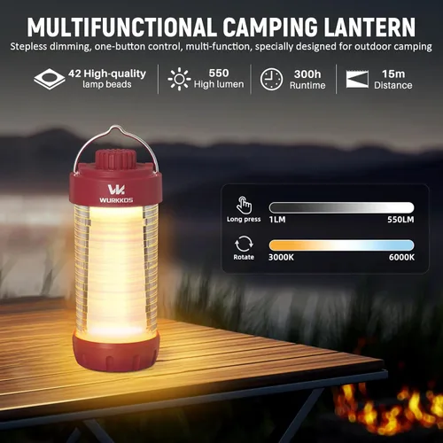 Miniatura 3 de Wurkkos CL01 Linterna de camping recargable, luz de campamento de 550LM con base magnética, luz RGB, atenuación continua, hasta 300 horas