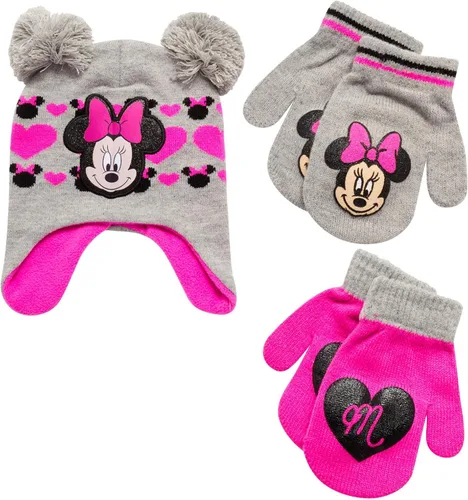 Disney Girls Minnie Mouse and Vampirina Winter Hat and 2 Pair Mitten or Glove Set (ToddlerLittle Girl)