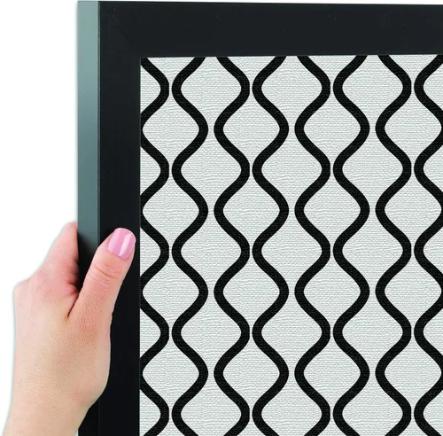 Miniatura 2 de PinPix Tablero de anuncios de corcho de 13 x 13 pulgadas. Este tablero decorativo enmarcado viene con diseño de ondas en blanco y negro y un marco