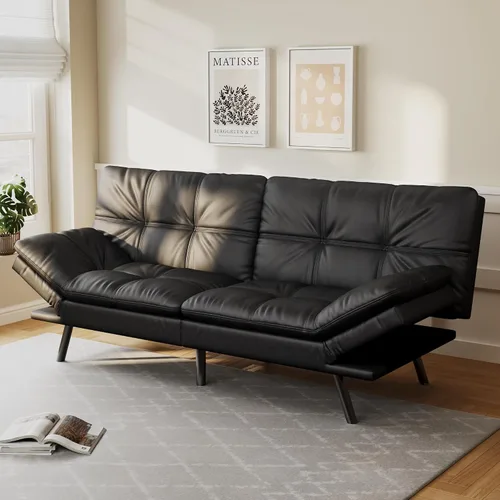 Miniatura 14 de Opoiar Sofá cama futón covertible de 71 pulgadas de largo, sofá futón de piel sintética, sofá biplaza moderno de espuma viscoelástica, sofá pequeño