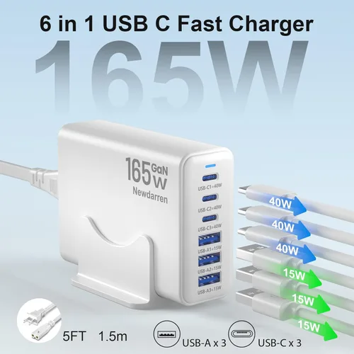 Miniatura 2 de Cargador iPhone 17 USB C Bloque de Carga Rápida, 3 Puertos Tipo C Cada uno 40W Cargador para iPhone 17 16 15 Pro Max Plus, Galaxy S25 S24 S23, iPad