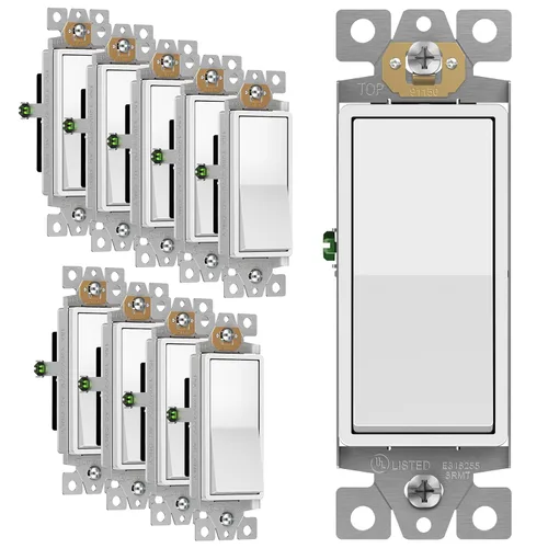 Miniatura 8 de ENERLITES Decorator Paddle Rocker Interruptor de luz, acabado brillante, un solo polo, 3 cables, tornillo de tierra, grado residencial, 15 A, 120