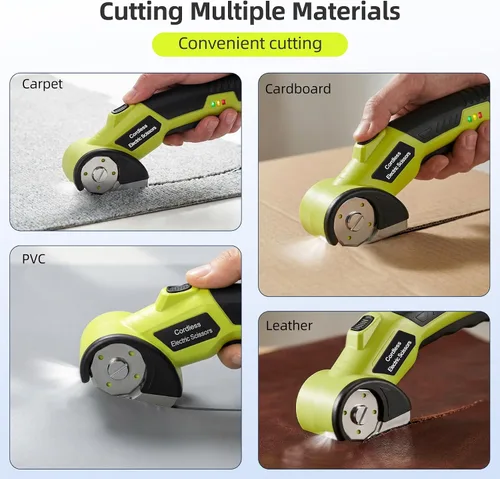 Miniatura 7 de Cortador eléctrico inalámbrico, cortador de tijeras recargable de 4 V con 2 cuchillas giratorias, cable USB, bolsa de almacenamiento, bloqueo