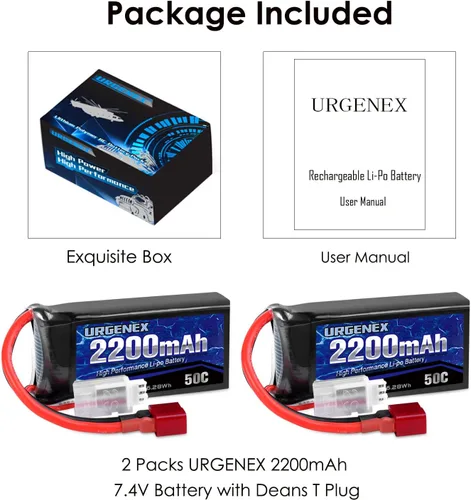 Miniatura 7 de Batería Lipo de 7.4 V 2200 mAh 50C (burst 80C) Baterías RC de alta tasa de descarga con enchufe T estilo Dean para RC Car Truggy, RC Airplane, FPV