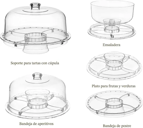 Miniatura 3 de HABIBEE 6-in-1 Soporte multifuncional de acrílico con cúpula para servir pasteles, 12 pulgadas