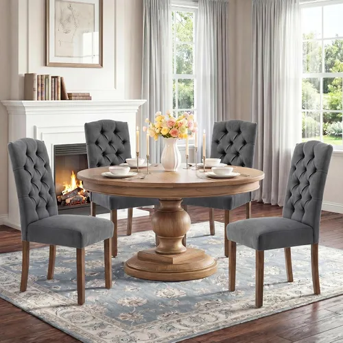Miniatura 16 de Juego de sillas de comedor Parsons tapizadas copetudas, decoración de comedor de tela, elegante y moderna, para cocina, sala de estar con botones