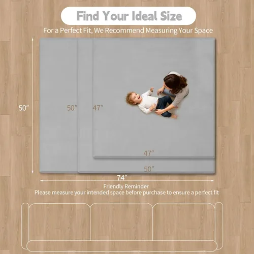 Miniatura 6 de Tapete de juego de terciopelo para bebé, 1.3 pulgadas de grosor, espuma elástica de 47 x 47 pulgadas, con funda de terciopelo extraíble y lavable