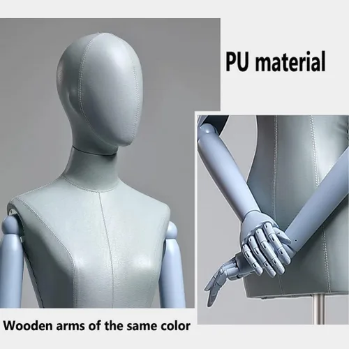 Miniatura 5 de Maniquí de forma de vestido femenino, torso de maniquí de cuerpo de poliuretano con soporte de metal ajustable en altura, brazos de madera, cuerpo