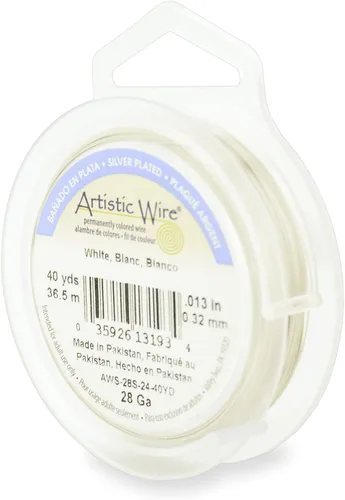 Miniatura 196 de Artistic Wire, alambre para manualidades de calibre 22 bañado en plata, resistente a las manchas, color cobre, blanco, 9,1 m