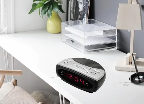 Miniatura 4 de HANNLOMAX Radio despertador HX-137CR, radio PLL AM/FM, alarma dual, pantalla LED de 0.9", solo operación de CA