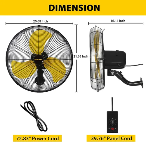 Miniatura 2 de VENTISOL Ventilador de pared oscilante de alta velocidad de 18 pulgadas, 3 velocidades, 4,200 CFM, oscilación de 90 grados para el hogar, talleres