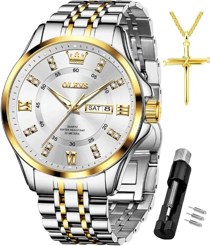 Miniatura 23 de OLEVS - Relojes de diamantes para hombres, relojes de vestir a prueba de agua, relojes analógicos de cuarzo de lujo con calendario de fecha y correa