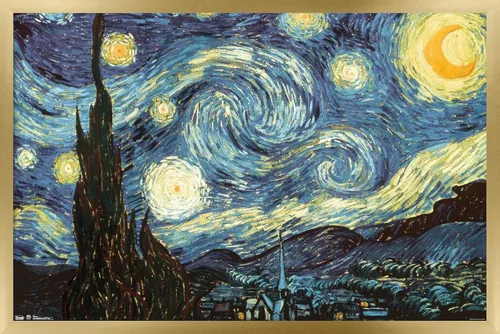 Miniatura 15 de Trends International Póster de pared The Starry Night de Vincent van Gogh, 14.725 x 22.375 pulgadas, versión enmarcada de madera de granero