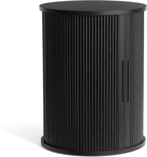 Miniatura 6 de LINSY HOME Mesa Auxiliar Redonda Acanalada, Mesa Lateral Alta con Puerta Tambour Deslizante y Estante de Almacenamiento, Mesita de Noche Moderna