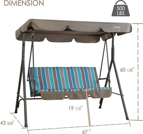 Miniatura 2 de Kozyard Alicia - Silla Columpio para Patio, Cómodos Asientos de 3 Cojines con Marco de Acero Resistente, Toldo Ajustable y Cojín Extraíble, Columpio