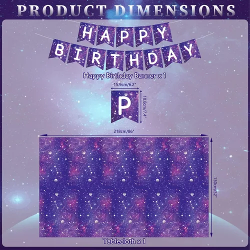 Miniatura 5 de Space Galaxy Party Supplies - Juego de vajilla para fiestas, incluye pancarta, platos, servilletas para cupcakes, vasos, mantel, globos, globos