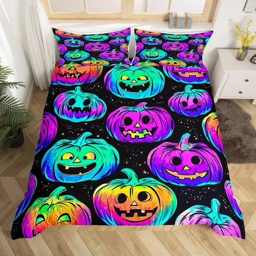 Miniatura 31 de Erosebridal Juego de ropa de cama de murciélago de Halloween, tamaño individual, con purpurina y estrellas, galaxia, funda de edredón para niños