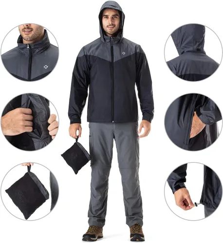 Miniatura 5 de NAVISKIN Chubasquero impermeable para hombre, con capucha oculta, poncho ligero y plegable