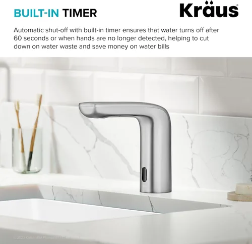 Miniatura 9 de KRAUS Indy Grifo de baño sin contacto con sensor táctil con caja de control y mezclador de temperatura en acero inoxidable libre de manchas, Acero
