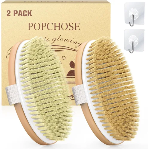 Miniatura 10 de POPCHOSE Cepillo de cepillado en seco para el cuerpo, cepillo exfoliante de cerdas naturales para piel seca, cepillo corporal para una piel