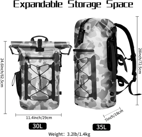 Miniatura 2 de Mochila impermeable para hombres y mujeres – Mochila flotante enrollable para kayak, rafting, canotaje, playa (negro)