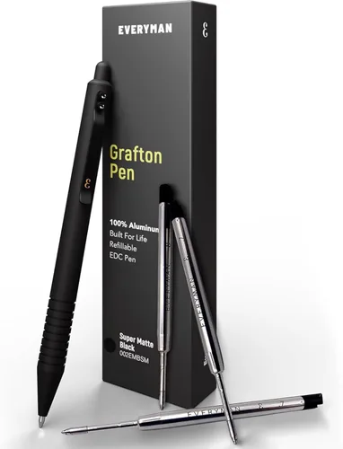 Miniatura 13 de Everyman Black Grafton - Bolígrafo de gel recargable súper mate de clic completo Herramienta de escritura EDC duradera con agarre profundo Flujo