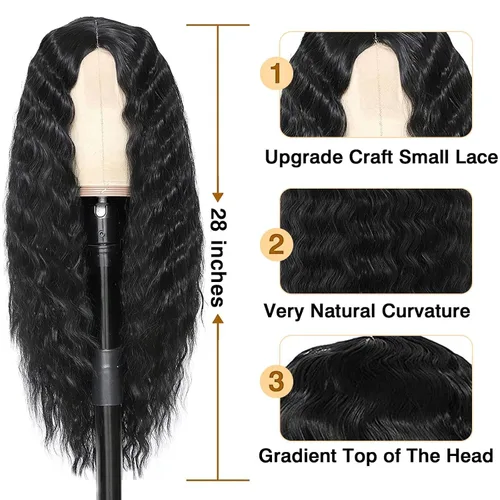 Miniatura 6 de FEEL ME Peluca rizada sintética de 28 pulgadas, pelucas largas de encaje de onda profunda para mujeres negras, cuero cabelludo sintético, rizos