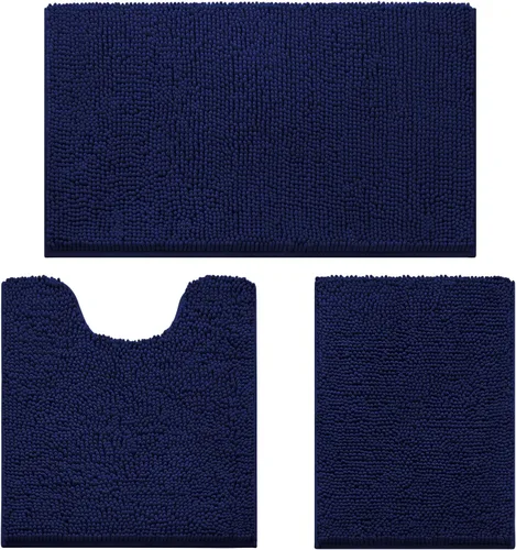 Miniatura 26 de HOMEIDEAS Juego de 3 alfombras de baño, ultra suaves, antideslizantes, absorbentes, de chenilla, juego de alfombrillas de baño para inodoro (beige)