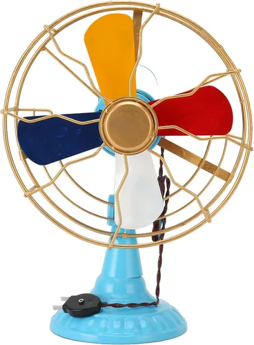 MSUIINT Ventilador de mesa vintage, estilo retro, exquisitos colores, modelo de metal duradero, base ancha, decoración de ventilador de escritorio