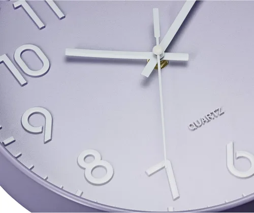 Miniatura 3 de Bernhard Products Reloj de pared morado de 10 pulgadas, silencioso, sin tictac, cuarzo de calidad, números 3D, funciona con pilas, reloj redondo