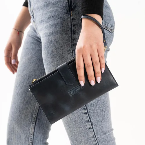 Miniatura 7 de Cartera de cuero genuino para mujer con protección RFID, cartera plegable para teléfono celular, con cremallera, diseño delgado, con múltiples