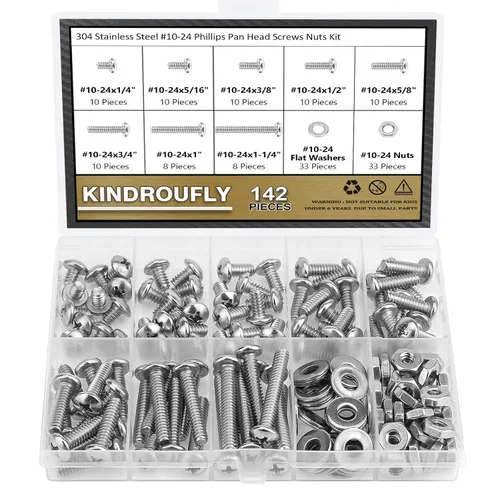 Miniatura 12 de 104 piezas #12-24x 5/16", 3/8", 1/2", 5/8", 3/4", 7/8", 1", 1-1/4", Kit surtido de tornillos de máquina Phillips con cabeza de sartén, tuercas