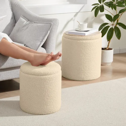 Miniatura 8 de Royal Windsor Boucle - Juego de 2 otomanas redondas con almacenamiento, taburete pequeño para sala de estar, mesa de centro pequeña, taburete