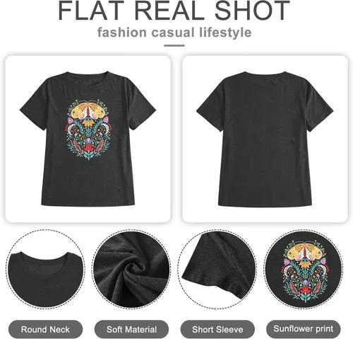 Miniatura 6 de Camiseta de manga corta con diseño de margaritas para mujer, diseño de girasol, talla grande